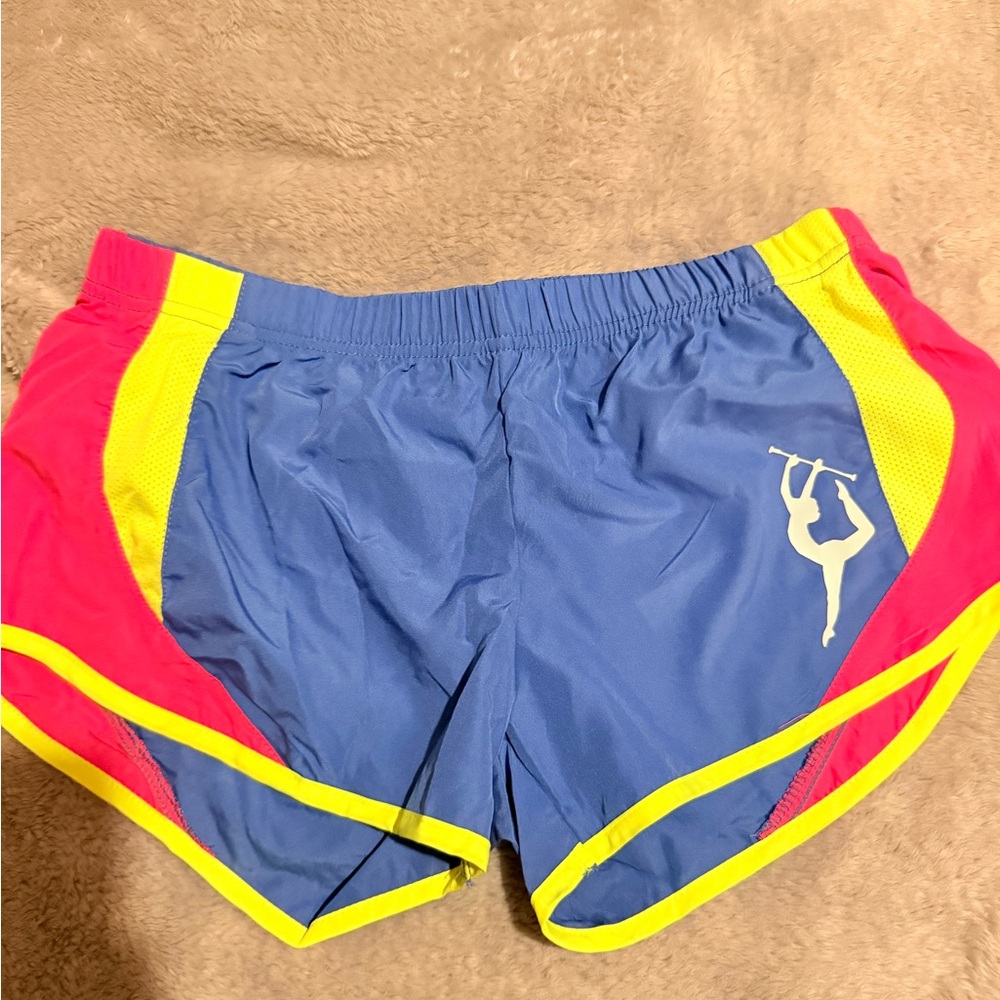 Blue Athletic Women's Shorts with Pink & Yellow Accents
